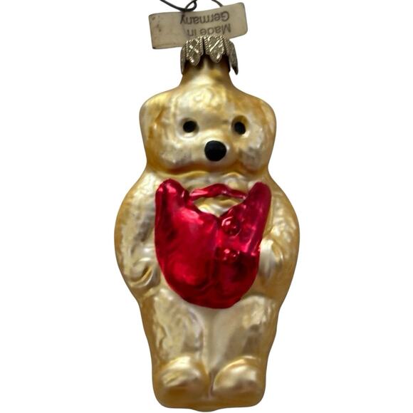 2 Mercury Glass Teddy Bear in Red Vest Christmas Ornaments Made in Germany - Picture 5 of 8